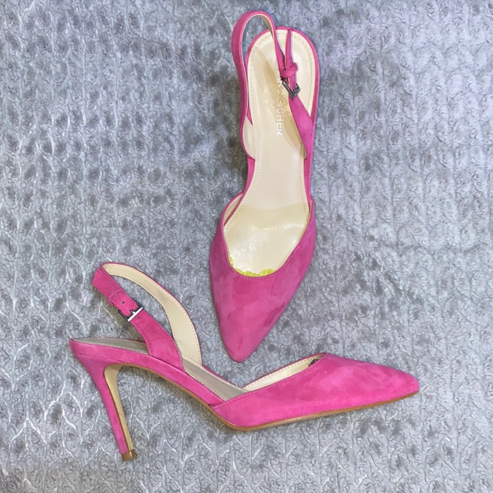 Marc Fisher MFDAVON Pink Leather Suede Slingback Heels